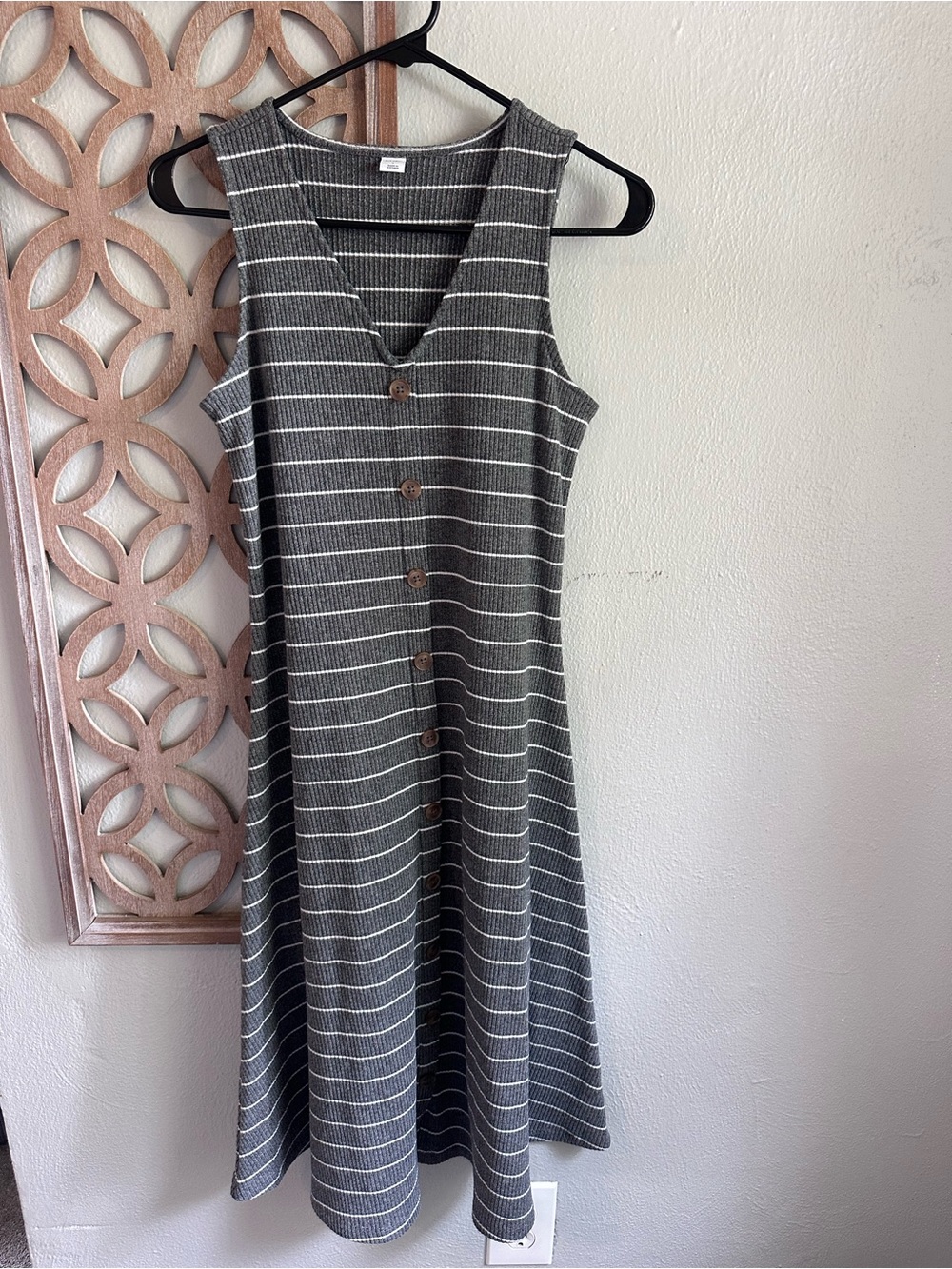 Old Navy Gray and White Striped Button-Front Midi Dress